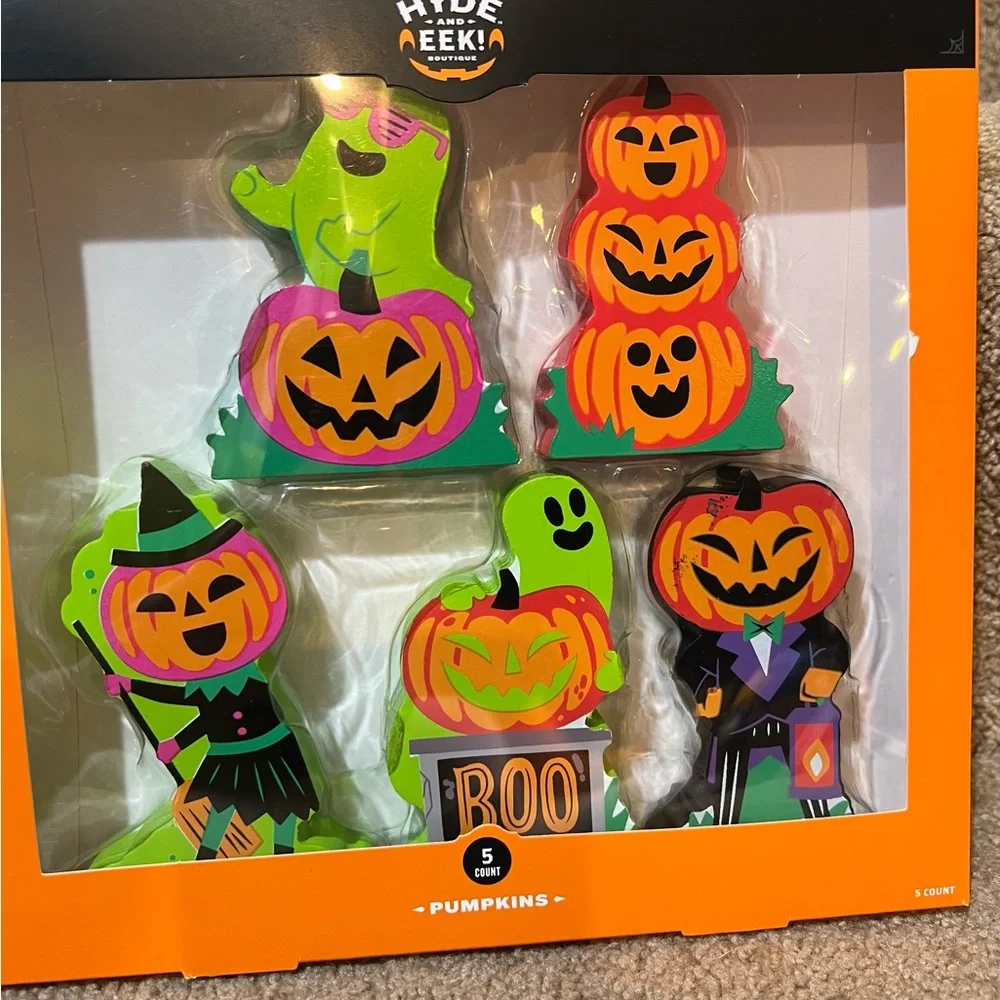 Target Halloween Mini Mantle Pumpkin Ghost Figure Hyde & Eek 2024 Wood 5pc Set